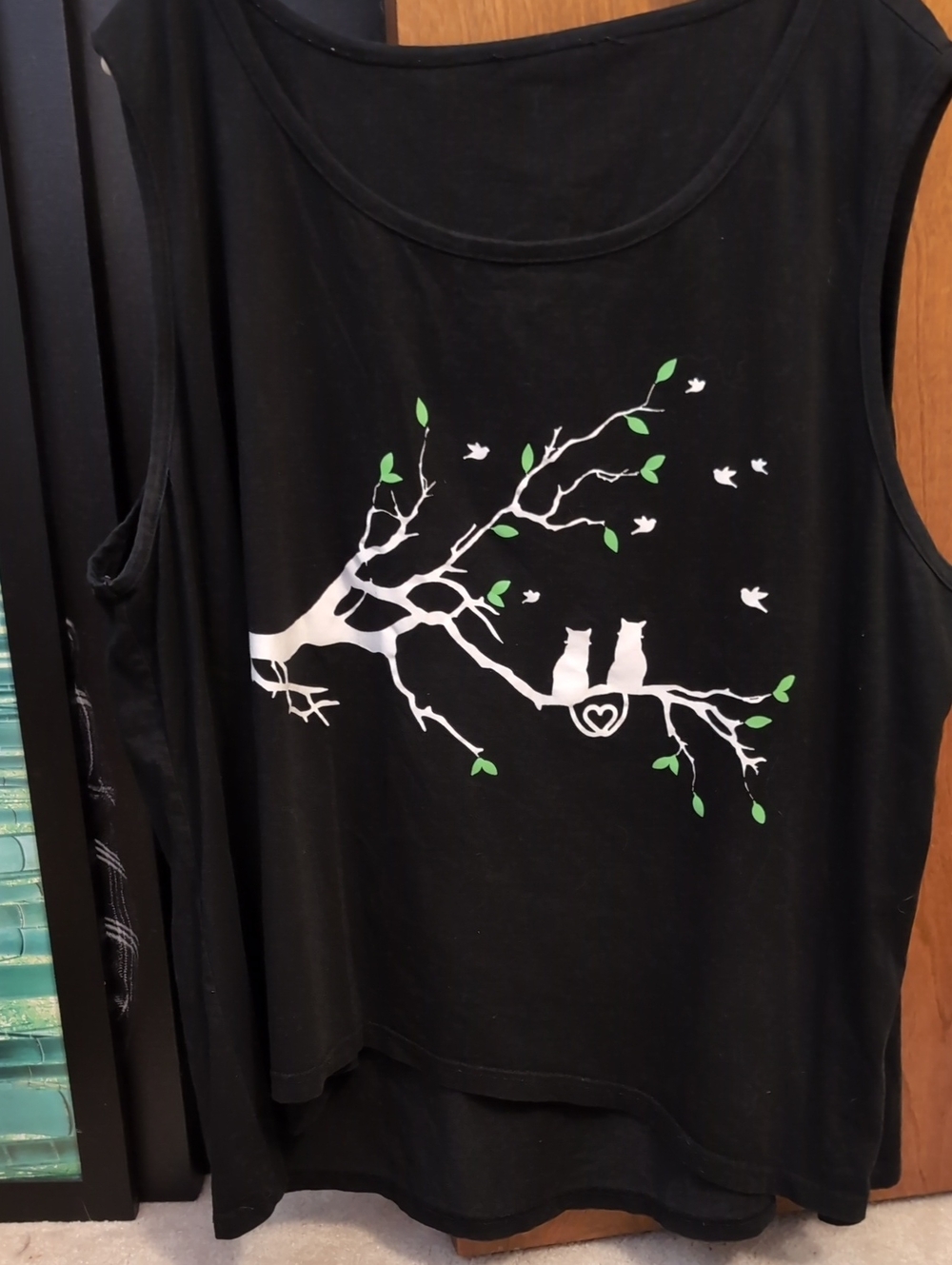 Black High Low Tank Top with Cats In A Tree